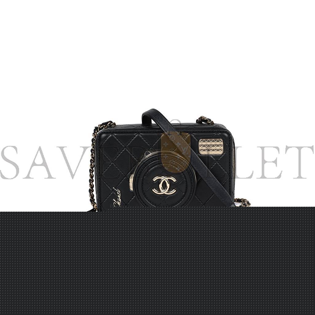 Ch*el master camera bag black lambskin light gold hardware as4817 (16*11.5*6cm)